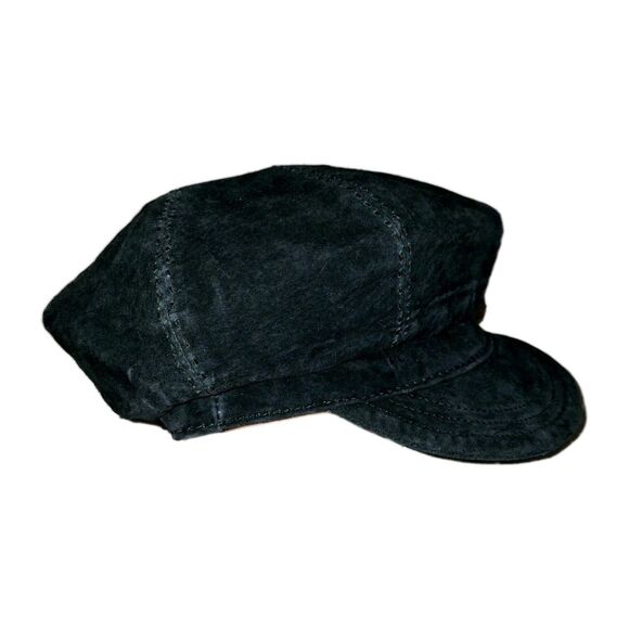 Liz Claiborne Vtg Black Suede Visor Cap Newsboy, Cabbie Hat Y2K - Picture 10 of 12